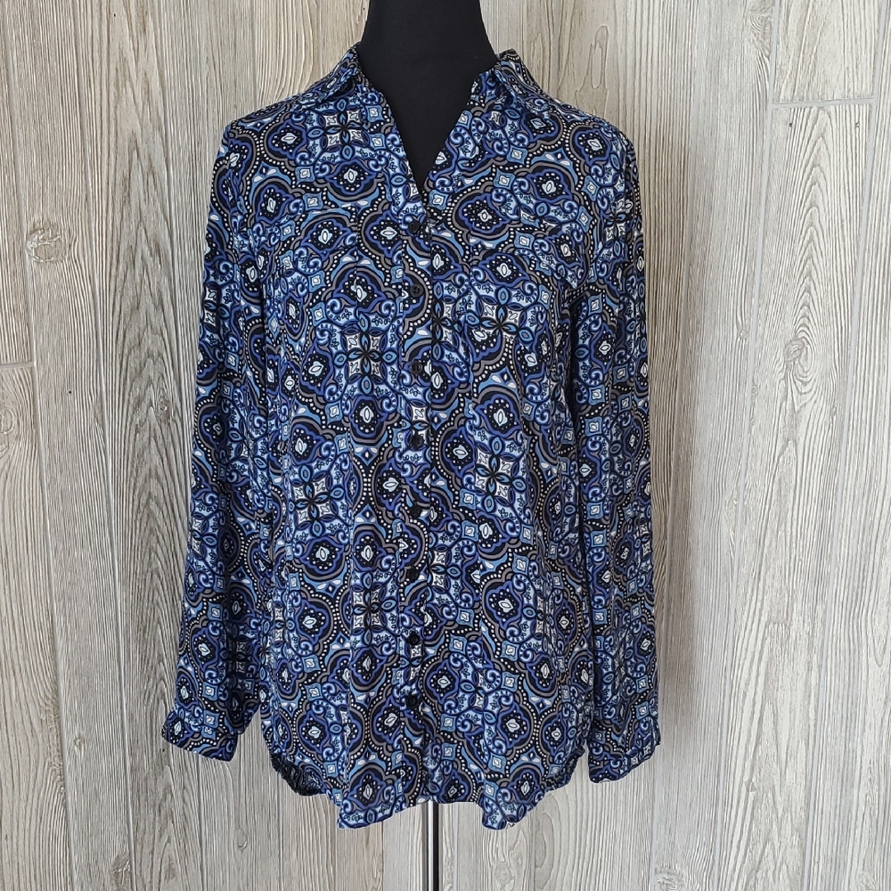 Christopher & Banks Navy Geometric Button Front Shirt